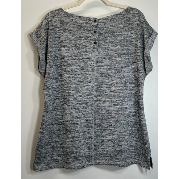 T by Talbots Tunic Top Women’s Sz L Gray Marled Knit 3 Button Back Side Slit Hem - Picture 4 of 12